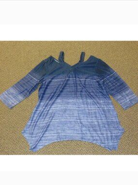 DB Sunday Top Womens L Purple Gray 3/4 Long Sleeve Cold Shoulder Shirt